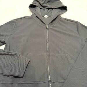 Grey Ribbed Garage zip- up cropped hoodie